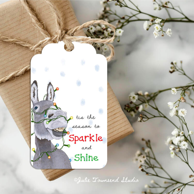 Gift Tags - Sparkle and Shine Donkey - set of 8 handmade gift tags