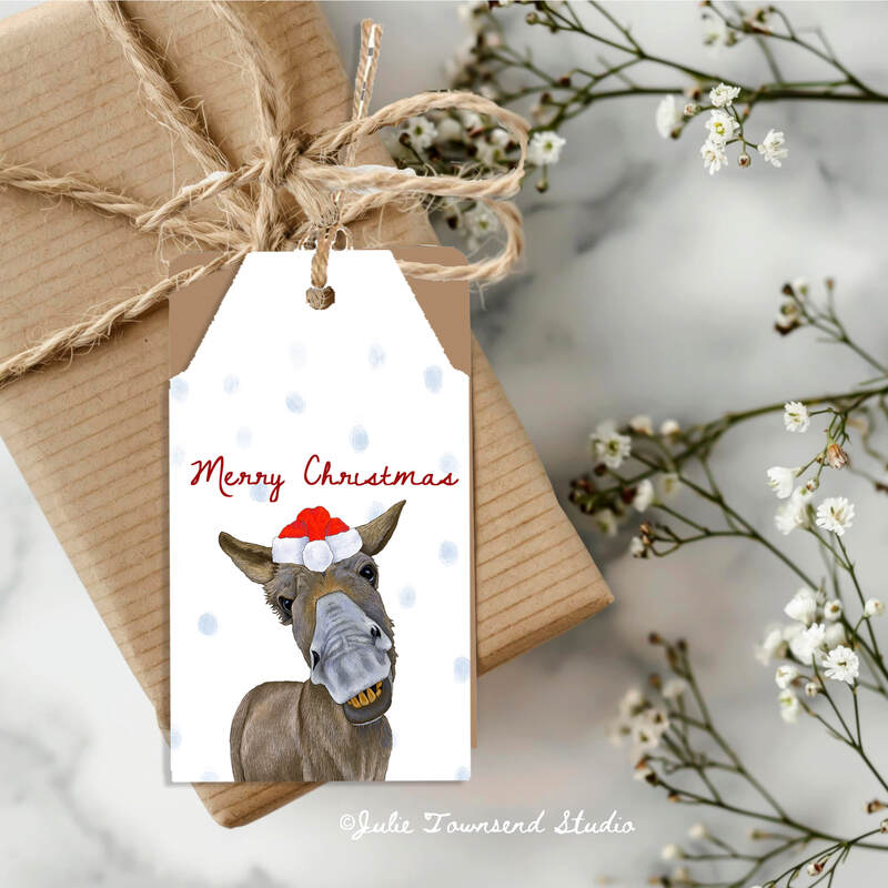 Gift Tags - Cozy Christmas Donkey - set of 8 handmade gift tags