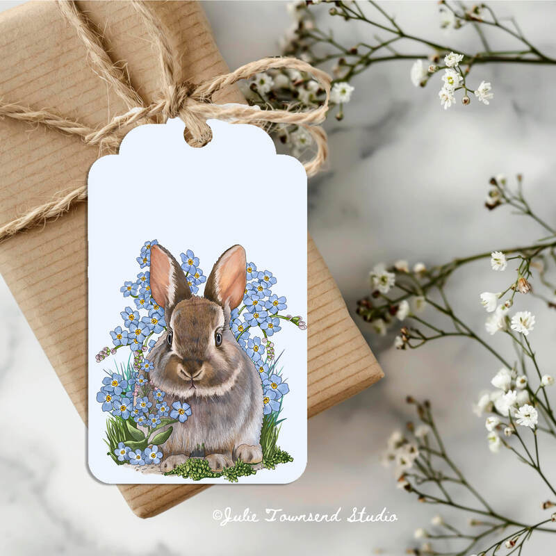 Gift Tags - Forget-me-not Bunny - set of 8 handmade gift tags