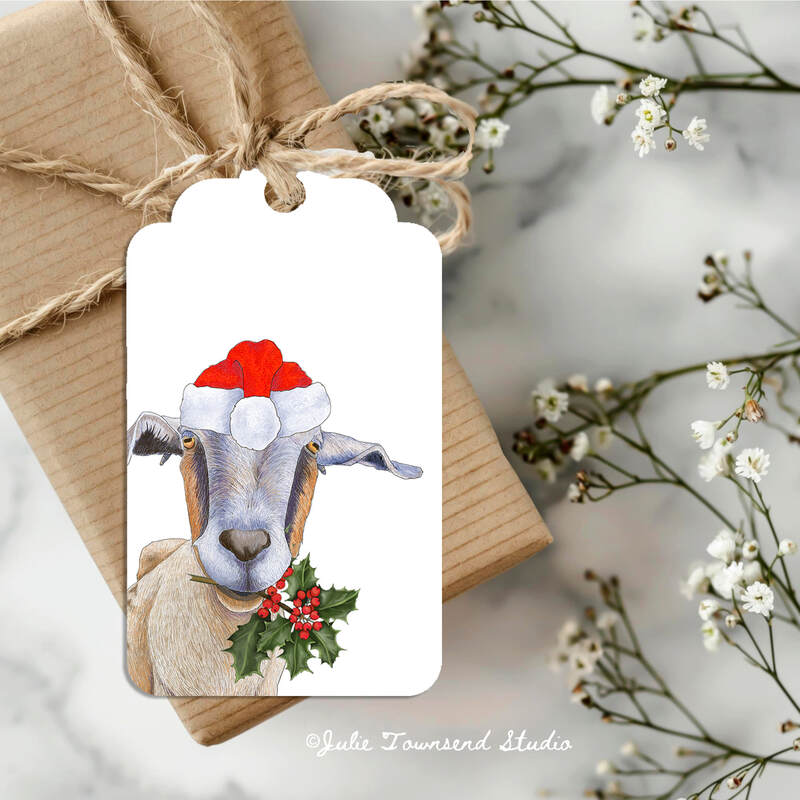 Gift Tags - Christmas Goat Tags -  set of 8 handmade gift tags