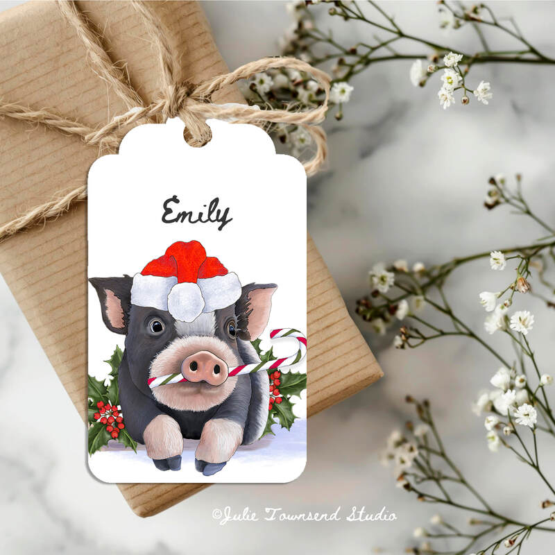 Gift Tags - Little Piggy Christmas Tags -  set of 8 handmade gift tags