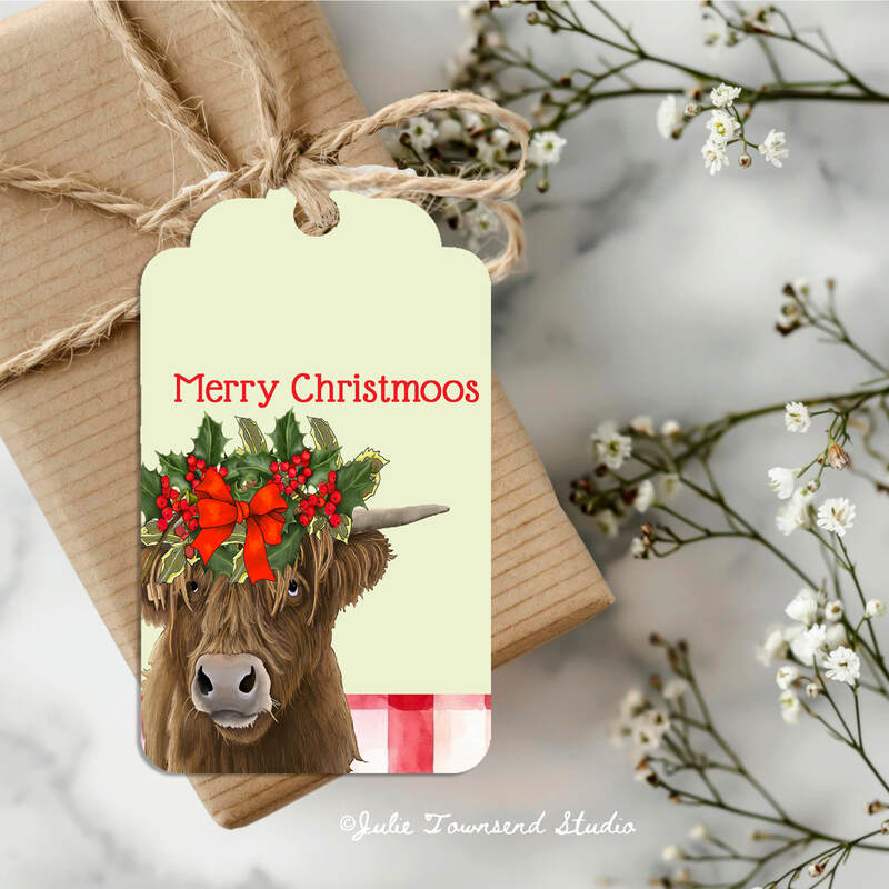 Gift Tags - Merry Christmoos Tags -  set of 8 handmade gift tags