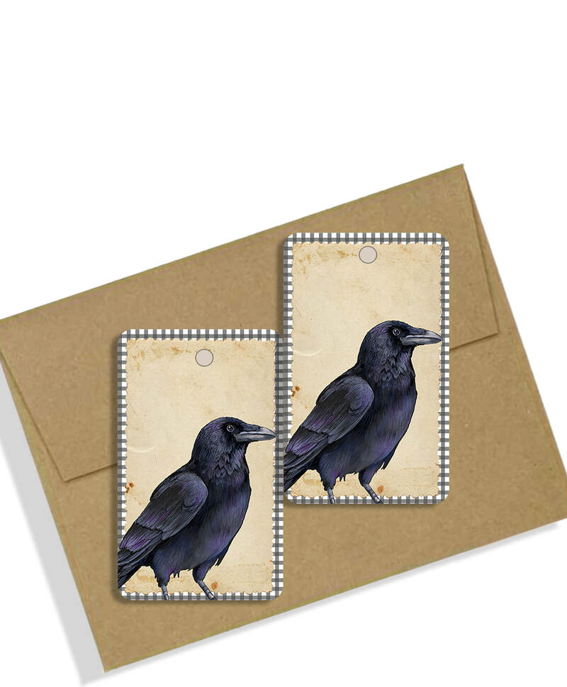 Gift Tags - Crow on Plaid - set of 8 handmade gift tags