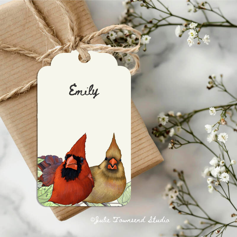 Gift Tags - Cardinals - set of 8 handmade gift tags